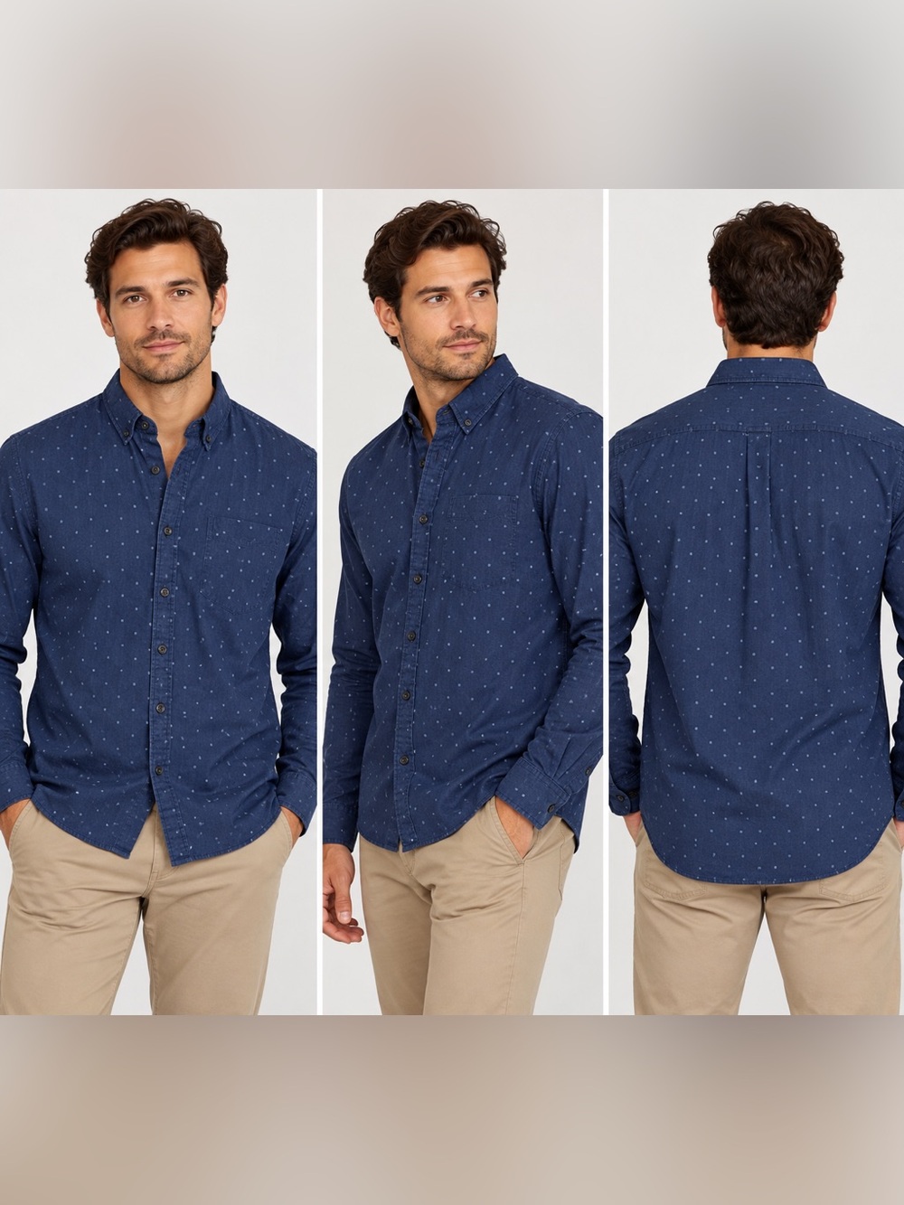 Cactus Men’s Shirt sz M Cotton Slim Fit Navy Blue Geometric #F338